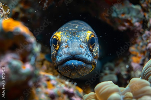 Eel fish slithering through underwater caves  capturing elusive marine life.