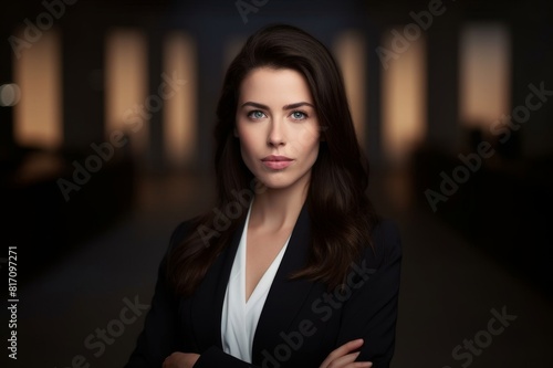 One beautiful businesswoman looking at the camera in a suit