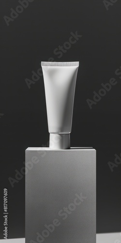 luxury minimalist square edged aluminium face cream tube with no label and soft pain grey backdrop
