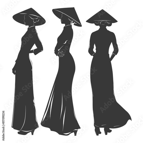 silhouette independent vietnamese women wearing ao dai black color only