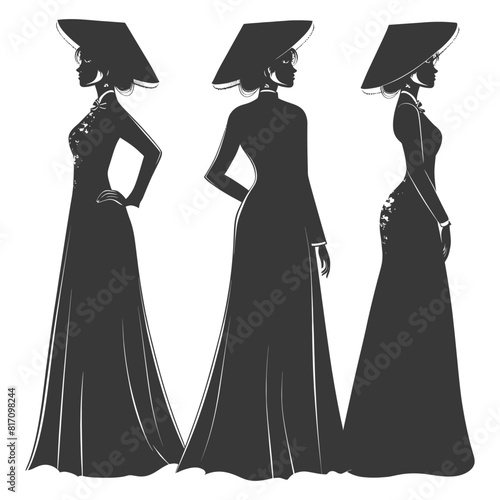 silhouette independent vietnamese women wearing ao dai black color only