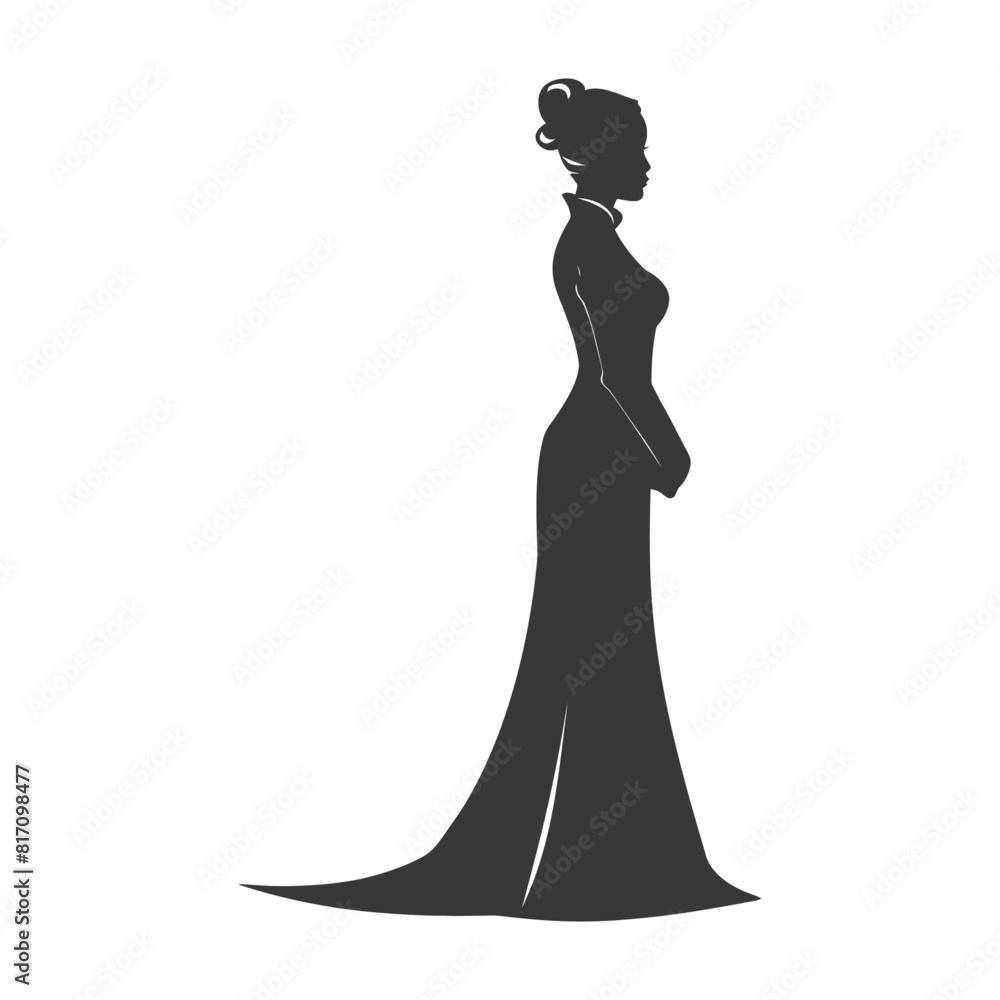 silhouette independent vietnamese women wearing ao dai black color only