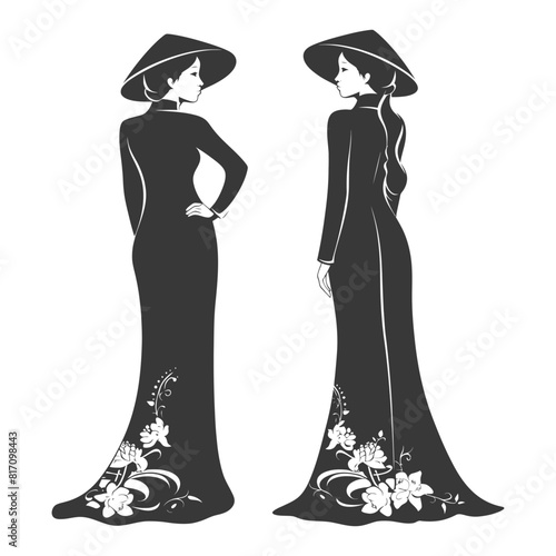 silhouette independent vietnamese women wearing ao dai black color only