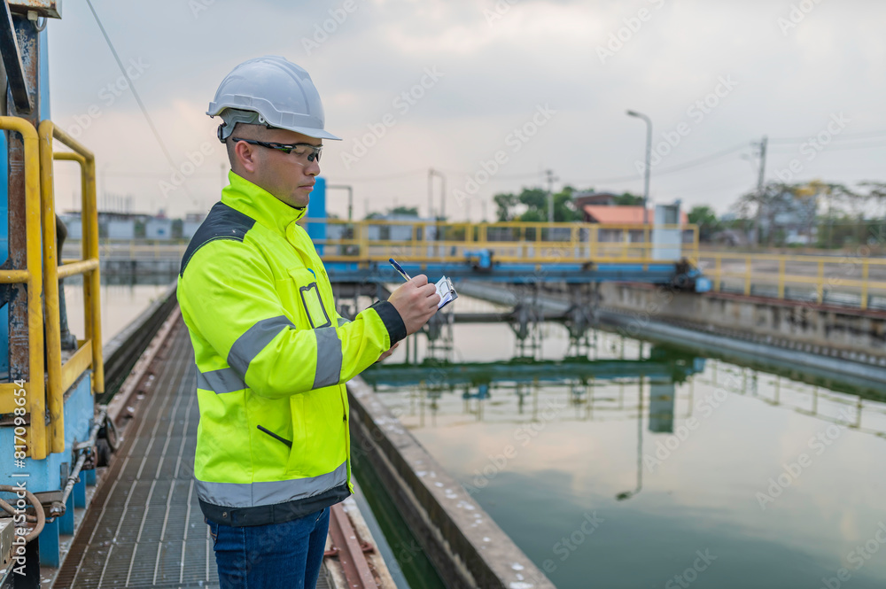 Environmental engineers work at wastewater treatment plants,Water supply engineering working at Water recycling plant for reuse Environmental engineers work at wastewater treatment plants,Water supply engineering working at Water recycling plant for reuse