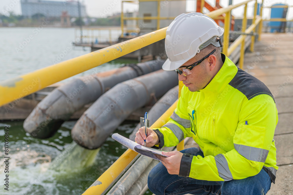 Environmental engineers work at wastewater treatment plants,Water supply engineering working at Water recycling plant for reuse Environmental engineers work at wastewater treatment plants,Water supply engineering working at Water recycling plant for reuse