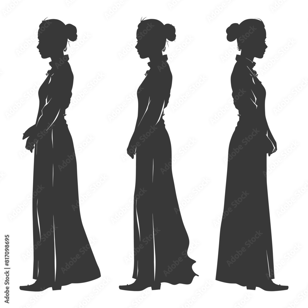 silhouette independent vietnamese women wearing ao dai black color only