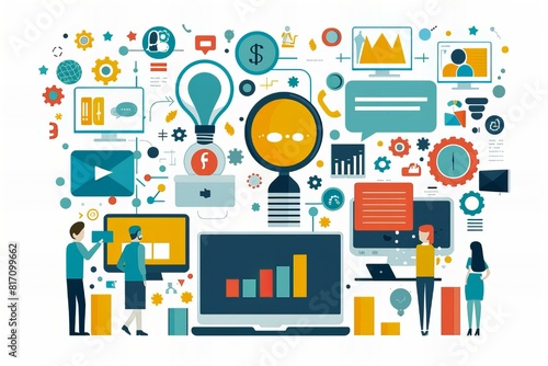 Wallpaper Mural A group of people gathered around a laptop displaying various icons Torontodigital.ca