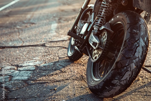 Dramatic Aftermath of Motorcycle Accident on Sunlit Asphalt Road