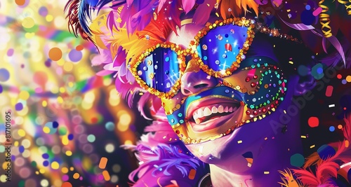 Colorful Celebration: Joyful Revelers Embrace the Spirit of Mardi Gras photo