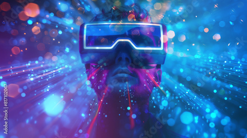 Metaverse digital cyber world technology, people with virtual reality VR goggle playing AR augmented reality game and entertainment, futuristic metaverse network communication game ideas