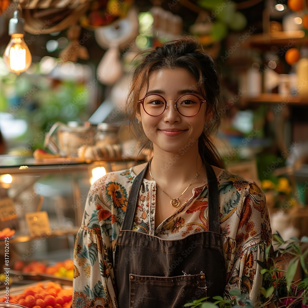 portrait of a asian girl in a grocery shop portrait of a asian girl in a grocery shop