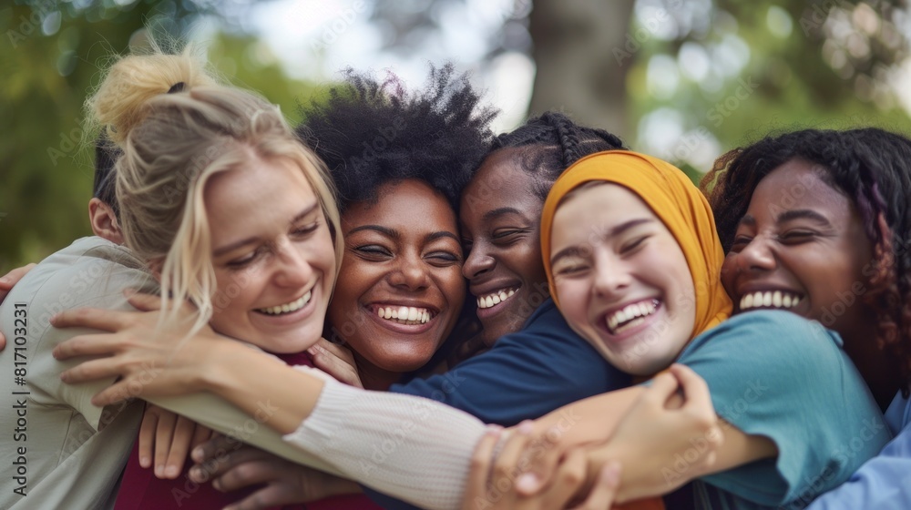 group of friends hugging happy outdoors group of friends hugging happy outdoors