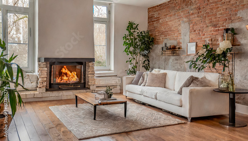 diseño de salon con chimenea