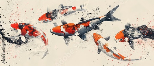 illustrated composition of koi fishes banner with amazing contrast and lighting