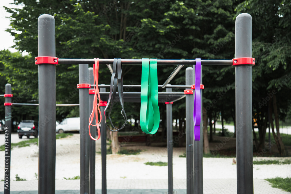  set of colorful latex rubber bands for fitness .