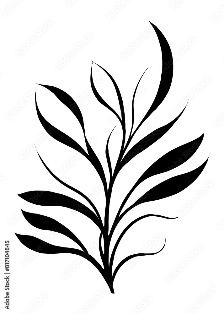 Botanical black and white pattern. Abstract plant shapes. Minimalist illustration for printing on wall decorations, for use in graphics, for tattoos. Generated by Ai Botanical black and white pattern. Abstract plant shapes. Minimalist illustration for printing on wall decorations, for use in graphics, for tattoos. Generated by Ai