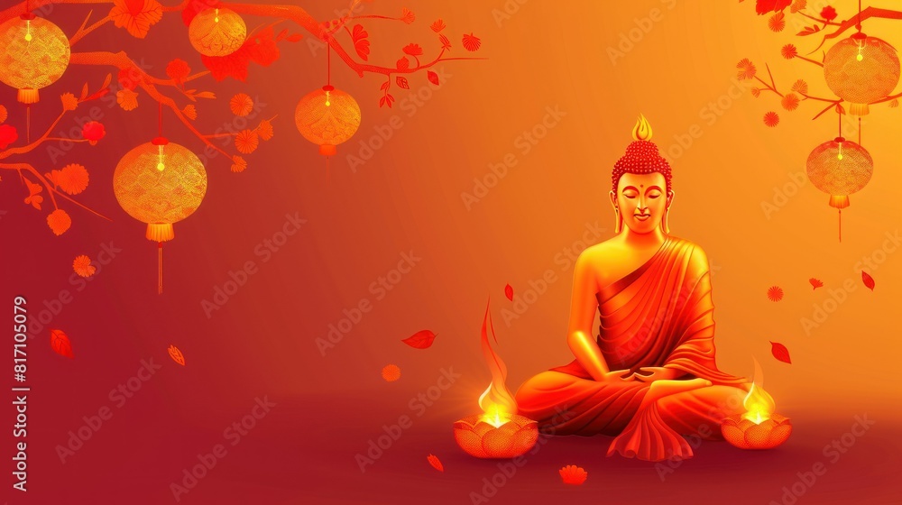 is a holy day for Buddhists. Happy Buddha Day with Siddhartha Gautama Statue Design Vector Illustration AI generated is a holy day for Buddhists. Happy Buddha Day with Siddhartha Gautama Statue Design Vector Illustration AI generated