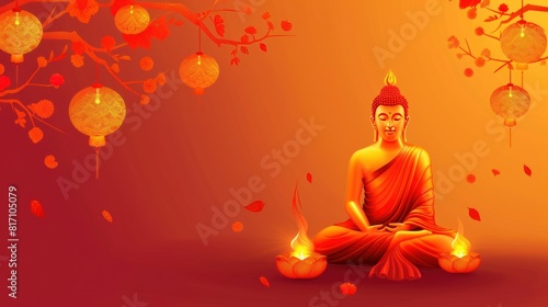 is a holy day for Buddhists. Happy Buddha Day with Siddhartha Gautama Statue Design Vector Illustration AI generated