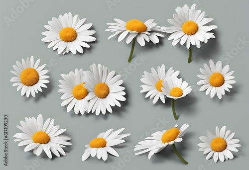 A set of daisy mock ups in 3D, devoid of background, perfect for decoration purposes, offering versatility and aesthetic appeal. © Ahsan