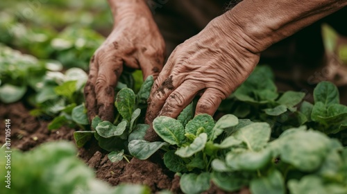 Farmers Hands Planting Seedlings in Sunny Field During Morning Hours