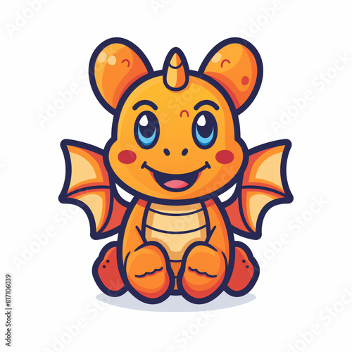 Cute orange baby dragon cartoon mascot character. Vector illustration isolated on white background.