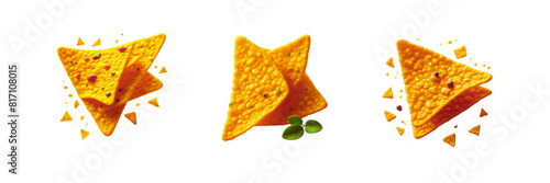 Set of illustration of Fried tortilla nacho chip, isolated over on transparent white background