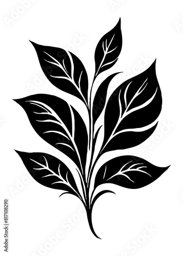 Botanical black and white pattern. Abstract plant shapes. Minimalist illustration for printing on wall decorations, for use in graphics, for tattoos. Generated by Ai © Wioletta