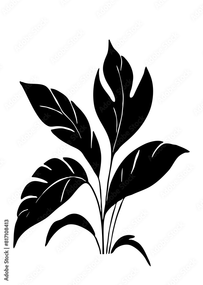 Botanical black and white pattern. Abstract plant shapes. Minimalist illustration for printing on wall decorations, for use in graphics, for tattoos. Generated by Ai Botanical black and white pattern. Abstract plant shapes. Minimalist illustration for printing on wall decorations, for use in graphics, for tattoos. Generated by Ai