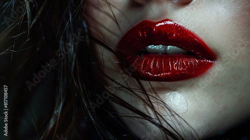 Dramatischer Akzent: Glossy Rote Lippen photo