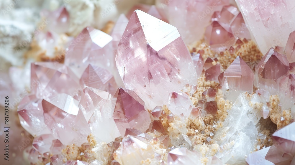 Close-up of luminous quartz crystals with detailed facets, ideal for science and education content. Close-up of luminous quartz crystals with detailed facets, ideal for science and education content.