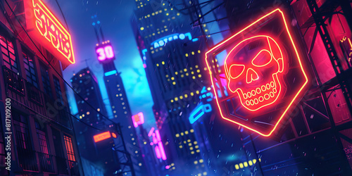 The Mysterious Skulled City Illuminates with Eerie Neon Lights photo