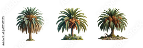 Set of illustration of Date palm tree  isolated over on transparent white background