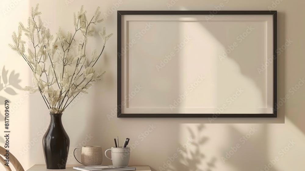 Minimalist home office setup with natural elements, suitable for interior design and lifestyle articles. Minimalist home office setup with natural elements, suitable for interior design and lifestyle articles.