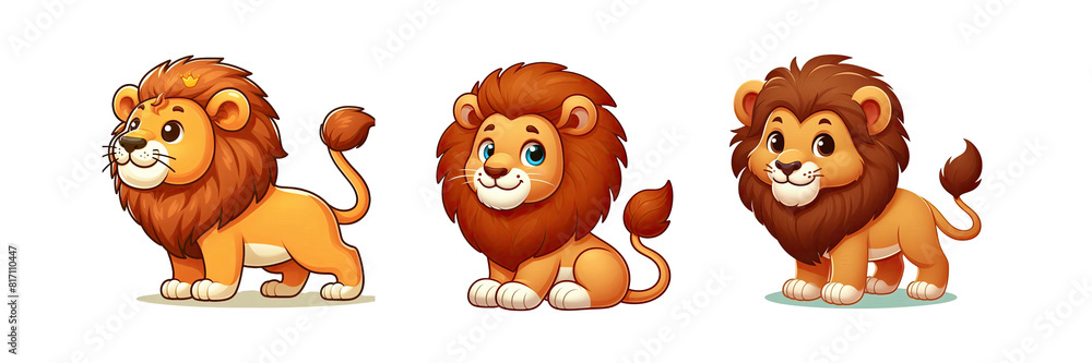 Set of illustration of Cartoon Lion Flat Vector, isolated over on transparent white background Set of illustration of Cartoon Lion Flat Vector, isolated over on transparent white background