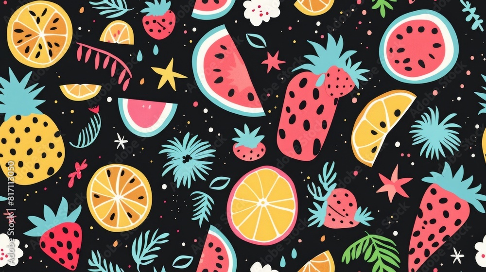 cool summer pattern on black background cool summer pattern on black background