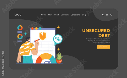 Debt management web banner or landing page dark or night mode