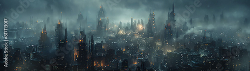 Explore a dystopian cityscape with a moody