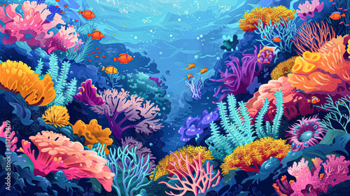 illustrations showcasing underwater summer adventures  including colorful coral reefs and marine life 