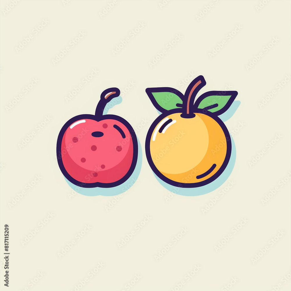 Two fruits together on a white surface