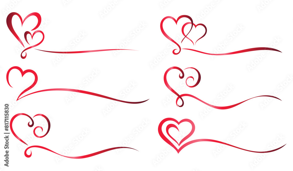 Hand drawn heart line art concept. Red Ribbon. Vector illustration decorative design