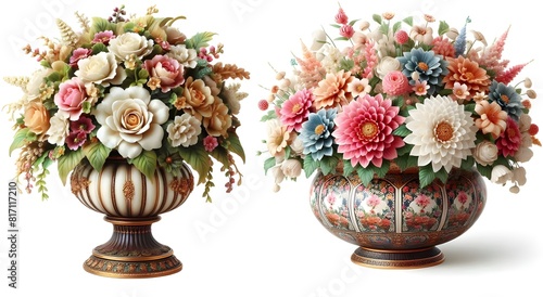 Vibrant bouquet of colorful flowers in a vase png white background photo