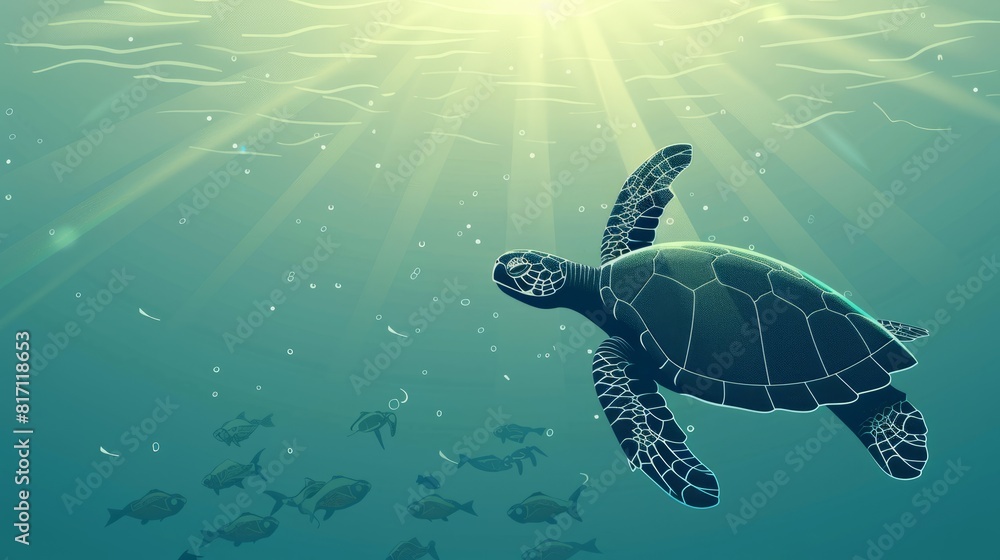 Obraz premium Turtle swimming in the ocean vector with copy space. world turtle day