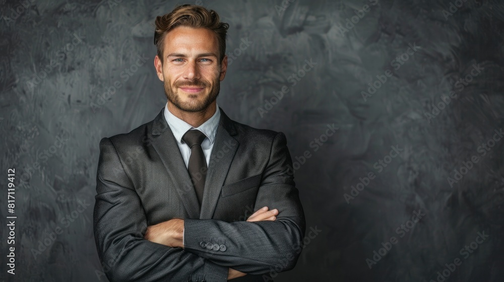 happy man in suit smiling at camera on gray background in high resolution and quality happy man in suit smiling at camera on gray background in high resolution and quality