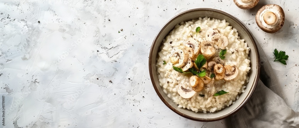 custom made wallpaper toronto digitalTop view of a creamy Italian risotto with mushrooms, using the rule of thirds, with ample copy space