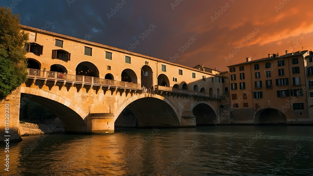 Historic bridge over serene water at dusk Historic bridge over serene water at dusk