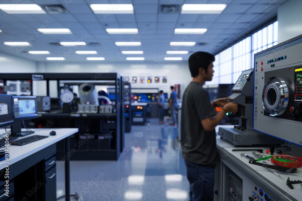 Advanced Engineering Lab at University: Students Designing Mechanical Components Advanced Engineering Lab at University: Students Designing Mechanical Components