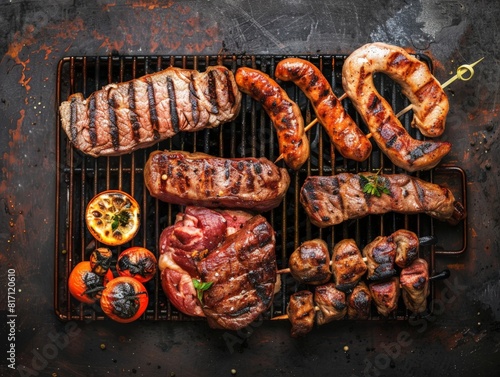 Wallpaper Mural Top view of a South African braai with various grilled meats, using the rule of thirds, with ample copy space Torontodigital.ca