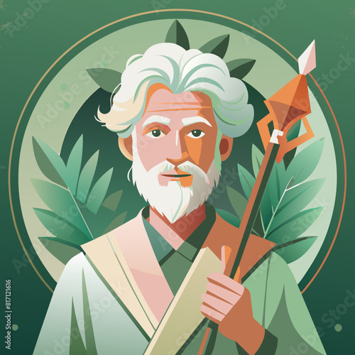 illustration of an eldery man with a sword