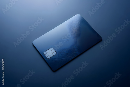 A stunning mockup of a blank credit card on a solid dark blue background 