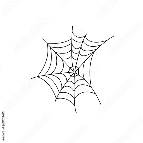Spider web simple hand drawn vector outline illustration of doodle fancy Halloween scary decor elements, clipart perfect for Halloween party design, cartoon spooky character
